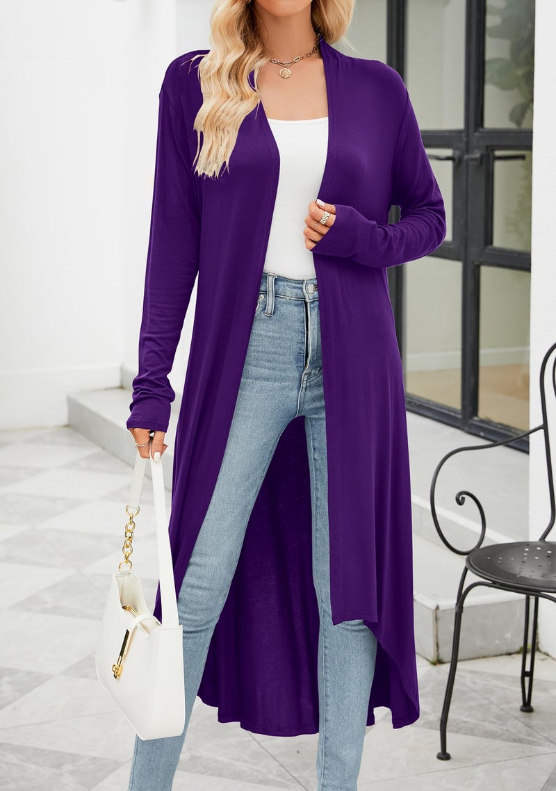 POGTMM Women's Long Open Front Drape Lightweight Maxi Long Sleeve Cardigan Sweater (Purple, M) - Image 1